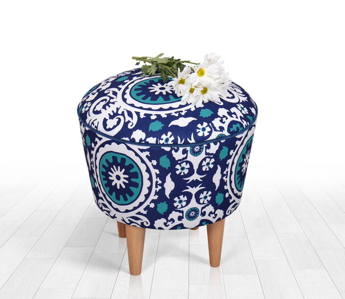 Atelier Del Sofa Puf Tradicional de Damasco Azul y Blanco